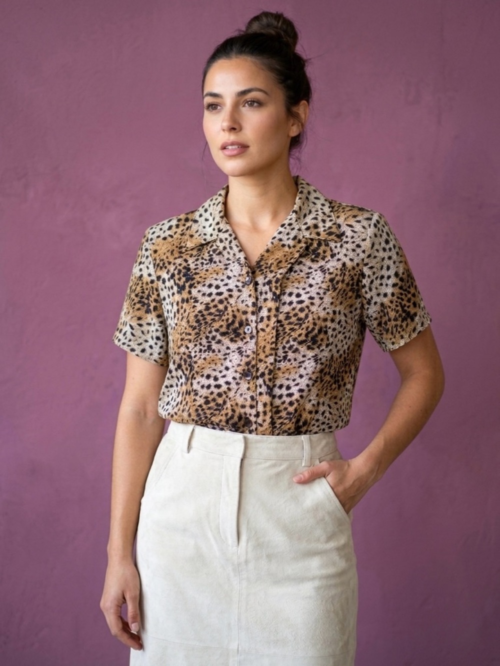 Briggs Short-Sleeve Cheetah-Print Button-Down in Brown and Black